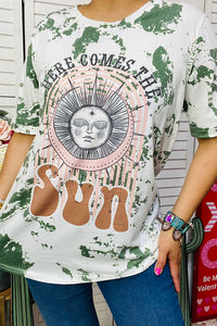 HERE COMES THE SUN printed short sleeve women top DLH13745