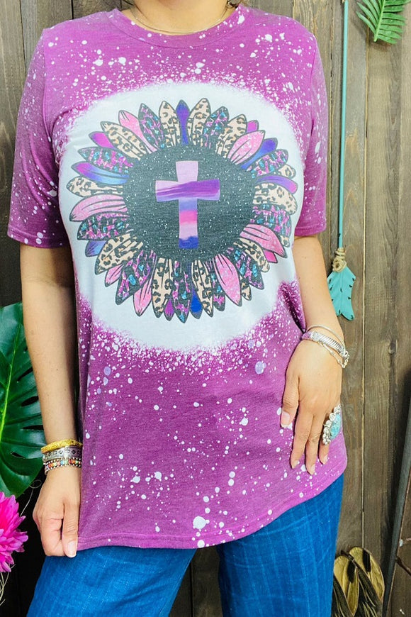 Floral purple printed short sleeves women top DLH13835