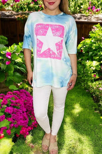 Western women's boutique clothing wholesale Paisley & Star tie dye short sleeve top DLH13949