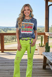 Western floral printed grey short sleeve women t-shirt DLH14166 IS15
