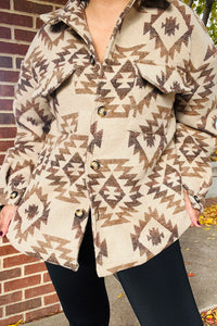 Wholesale aztec long sleeve women shacket w/buttons and pockets DLH14232