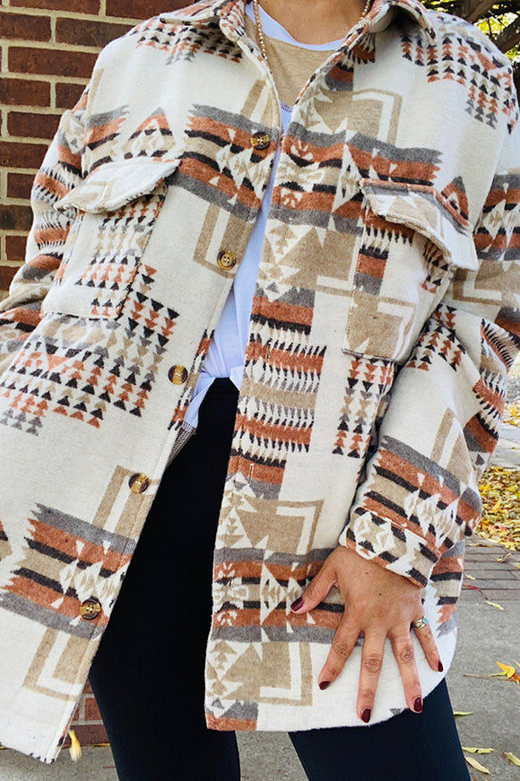 Thick Aztec long sleeve shacket/coat w/buttons and pockets DLH14448