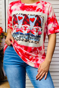 Love you gnome red tie dye short sleeve top DLH14581
