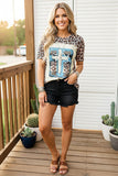 DLH14597 Crossed & leopard printed short sleeve women top (DS6)