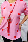 Red hearts printed pink short sleeve top DLH14693