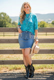 Western blue denim rhinestone fringe women's boutique skirt Southern Stitch DLH14979 IS12