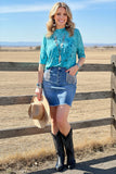 Western blue denim rhinestone fringe women's boutique skirt Southern Stitch DLH14979 IS12