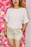 Wholesale women‘’s shorts Ivory sequin with pockets and elastic band DLH15246 ( IS10)