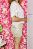 Wholesale women‘’s shorts Ivory sequin with pockets and elastic band DLH15246 ( IS10)