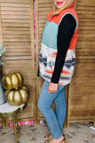 Orange & turquoise & aztec sherpa women vest w/pockets DLH15374