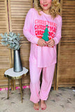"CHRISTMAS" tree printed top & pant 2pc women pajamas set DLH15631