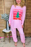 "CHRISTMAS" tree printed top & pant 2pc women pajamas set DLH15631