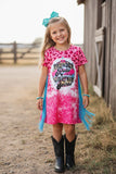 Western pink leopard short sleeve girls boutique dress DLH2305 (A2S6)(A1S4)