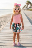 Western ranch pink one shoulder top shorts girls boutique set DLH2307
