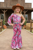 Western cheetah & turquoise cactus top & pant girl's boutique set DLH2317 (A3S5)