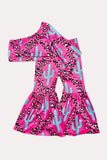 Western cheetah & turquoise cactus top & pant girl's boutique set DLH2317 (A3S5)