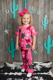 Western pink hippie cow floral printed top & bottom girls boutique set DLH2318 (A1S9)