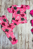 Western pink hippie cow floral printed top & bottom girls boutique set DLH2318 (A1S9)