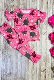 Western pink hippie cow floral printed top & bottom girls boutique set DLH2318 (A1S9)