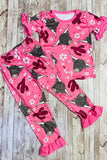 Western pink hippie cow floral printed top & bottom girls boutique set DLH2318 (A1S9)