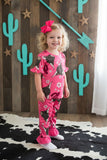 Western pink hippie cow floral printed top & bottom girls boutique set DLH2318 (A1S9)