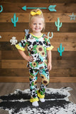 Western COW & SUNFLOWER ruffle girls boutique set DLH2323 (A1S8)