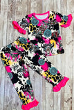 Western WILD SOUL concho & animal top bottom girls boutique set DLH2324 (A1S8)