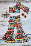 Western serape & cow one arm top & bell bottoms girls boutique set DLH2326 6S5