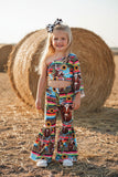 Western serape & cow one arm top & bell bottoms girls boutique set DLH2326 6S5