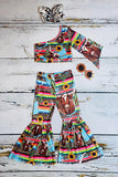 Western serape & cow one arm top & bell bottoms girls boutique set DLH2326 6S5