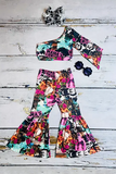 Girl set wholesale MAMAS COWGIRL printed crop top & bell bottoms DLH2327 (A3S5)