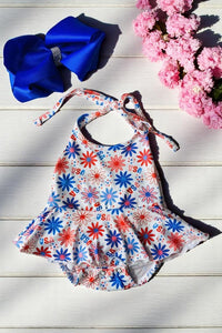 Baby romper wholesale USA Multi color floral printed baby onesie w/headband DLH2329