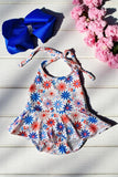 Baby romper wholesale USA Multi color floral printed baby onesie w/headband DLH2329