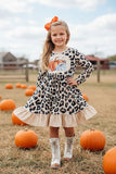 Western cheetah & pumpkins ruffle long sleeve girls boutique dress DLH2336 9S3