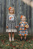 Western cheetah & pumpkins ruffle long sleeve girls boutique dress DLH2336 9S3