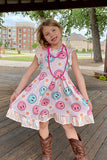 Multi color happy face printed girl dress DLH2337 (A1S3)