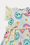 Chic happy face & daisy swirl girl's boutique dress DLH2337 (A1S3)
