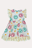 Chic happy face & daisy swirl girl's boutique dress DLH2337 (A1S3)