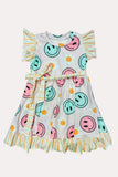 Chic happy face & daisy swirl girl's boutique dress DLH2337 (A1S3)
