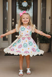 Chic happy face & daisy swirl girl's boutique dress DLH2337 (A1S3)