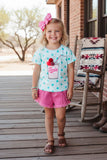 Western SODA Bubbly blue top pink distressed shorts girls boutique set DLH2341 (A3S4)