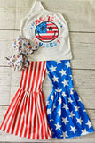 Girls outfit sets wholesale MERICA VIBES USA & Smile face printed 2pc sets DLH2342
