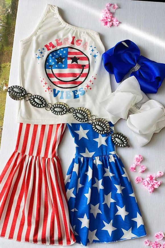 Girls outfit sets wholesale MERICA VIBES USA & Smile face printed 2pc sets DLH2342
