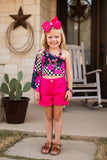 Western patchwork crop top w/pink distressed shorts girls boutique set DLH2343 (A3S4)
