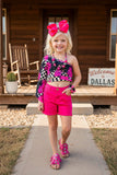Western patchwork crop top w/pink distressed shorts girls boutique set DLH2343 (A3S4)
