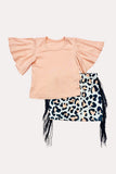 Western peach top & leopard fringe skirt girl's boutique set DLH2344