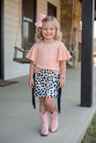 Western peach top & leopard fringe skirt girl's boutique set DLH2344