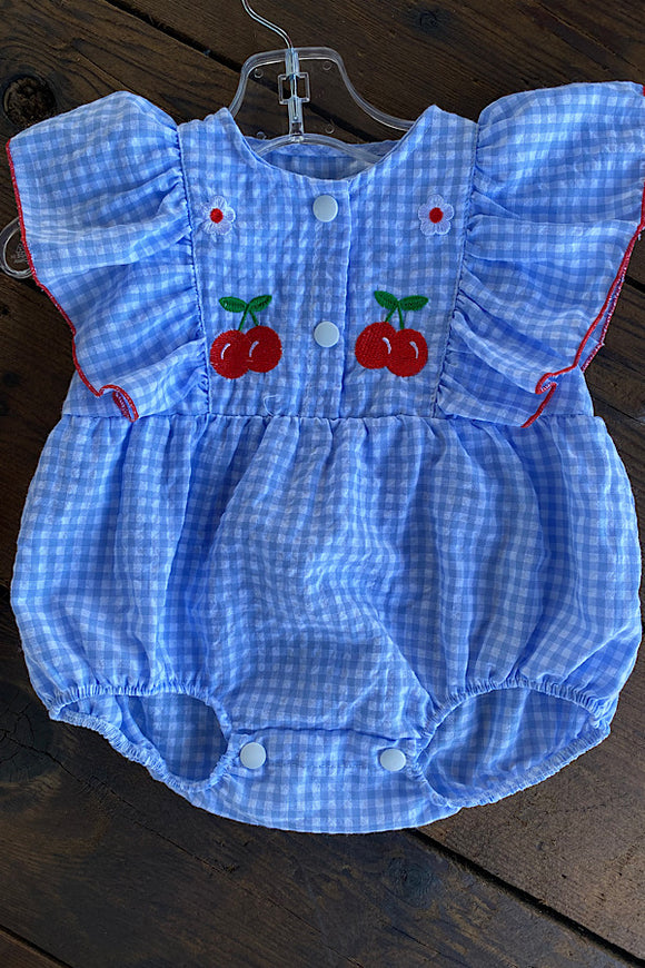 Plaid cherry & floral embroidery printed baby onesie DLH2350