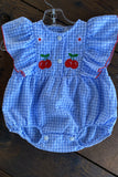 Plaid cherry & floral embroidery printed baby onesie DLH2350 (A13S4)