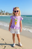 Western Ice cream top w/pompoms & white shorts girls boutique set DLH2352 (A3S4)